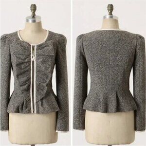 Anthropologie Elevenses Half Pass Grey Blazer Jacket with Ruffle Lapel Size 2
